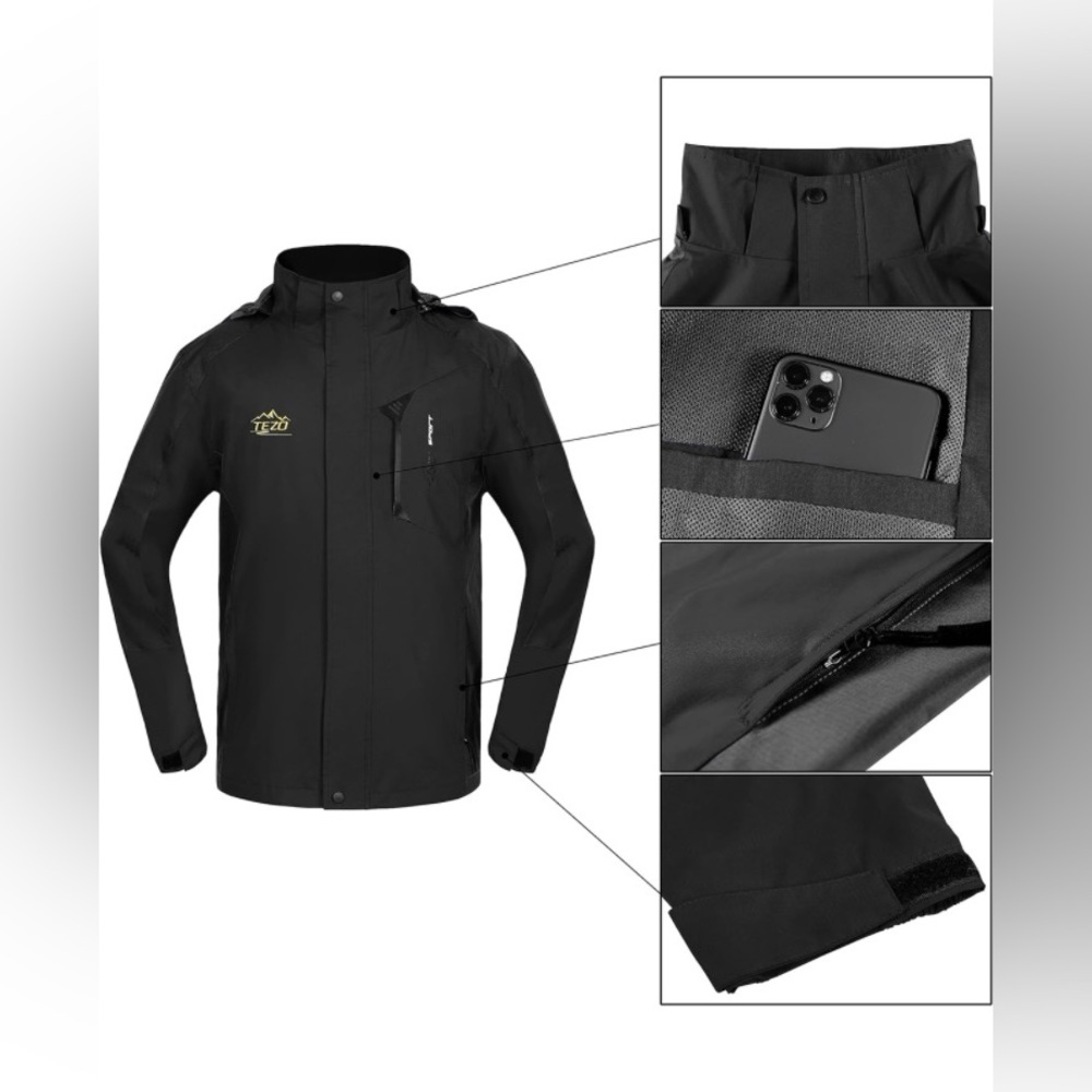 Tezo men’s rain/ hooded hiking jacket Black XXL